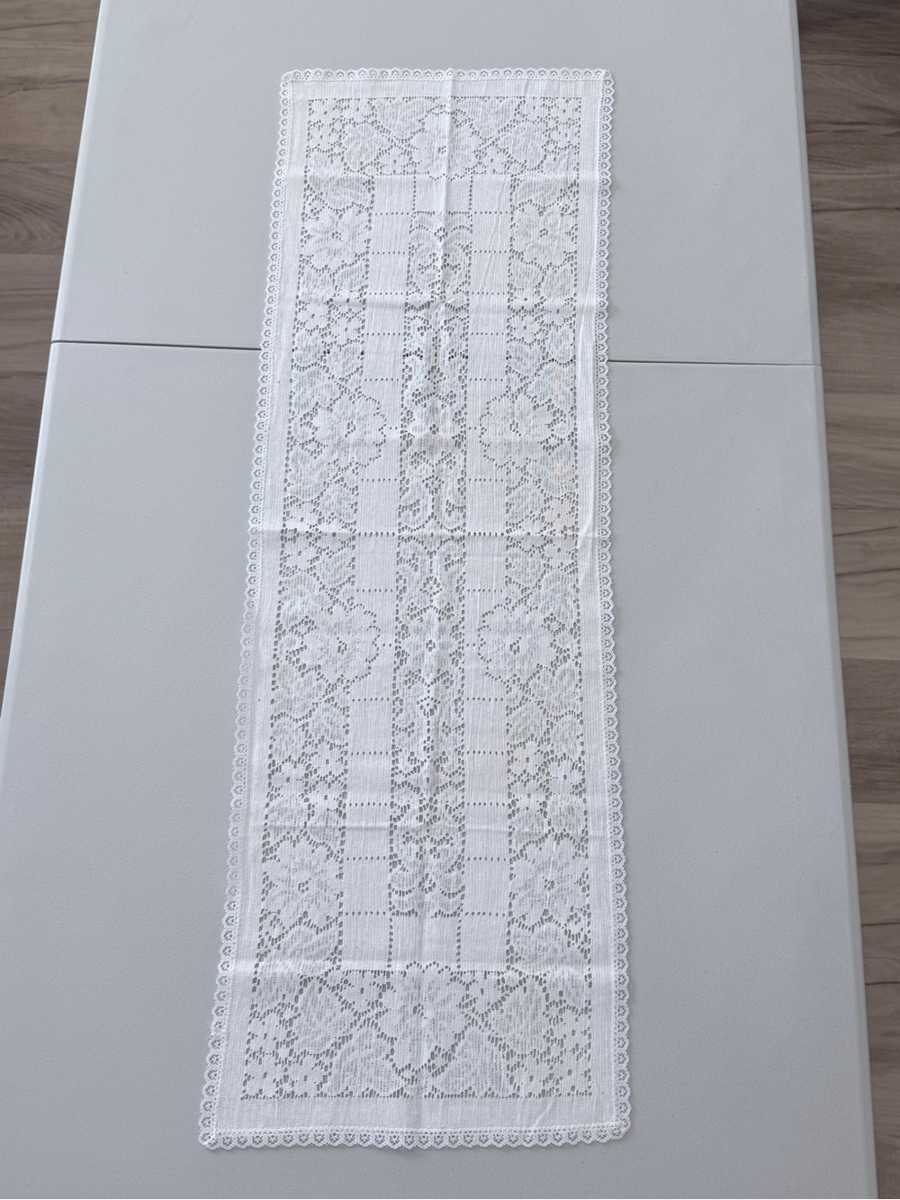 Two Handmade White Lace Table Runner - Elegant Home Dining Accent